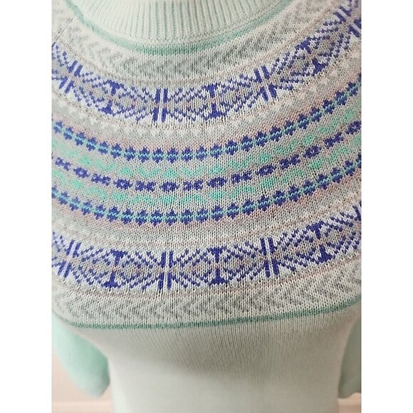Talbots Sweater Aqua Lambswool Fair Isle Crew Neck Pullover Women's SP - Picture 3 of 10